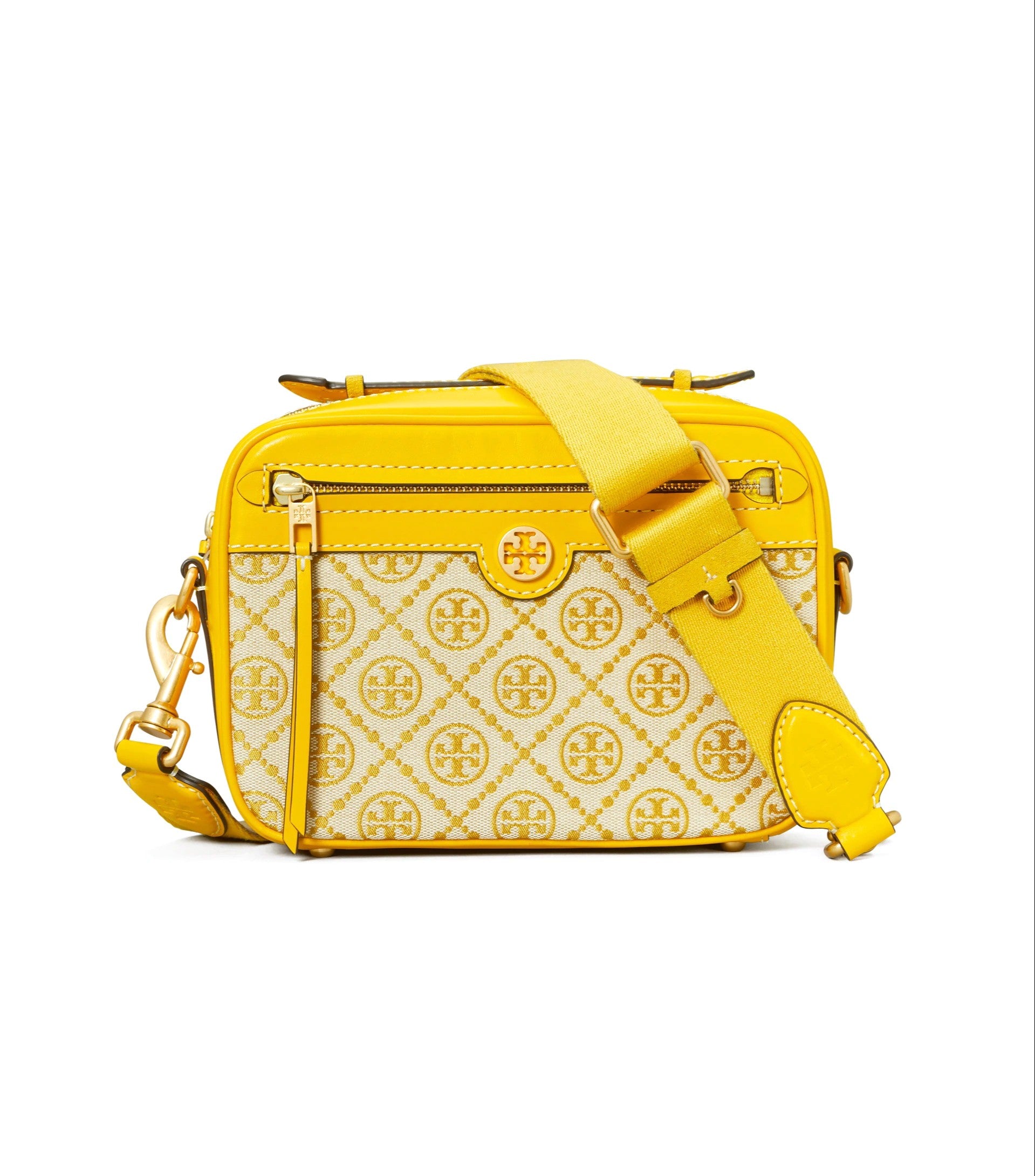 title:Tory Burch Goldfinch T Monogram Jacquard Camera Bag;color:Goldfinch