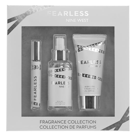 title:NINE WEST FEARLESS GIFT SET (PEN SPRAY 10ML/ BODY LOTION 2 OZ/ BODY MIST 2.5 OZ SPRAY) SET;color:not applicable