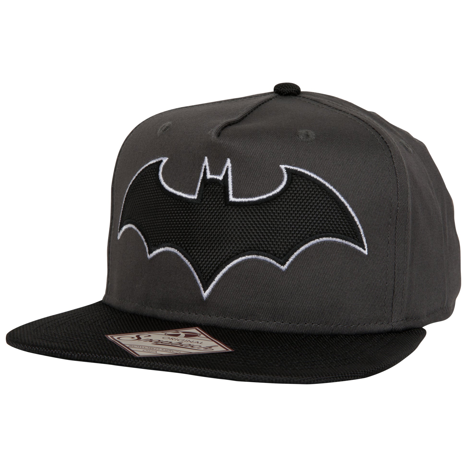 title:Batman Hush Symbol with Ballistic Brim Snapback Hat;color:Grey