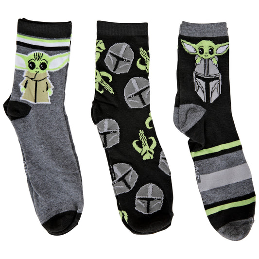 title:Star Wars The Mandalorian and Grogu 3-Pair Pack of 3/4 Crew Socks;color:Multi-Color