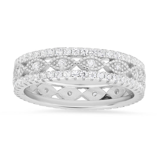 title:Sterling Silver Vintage CZ Eternity Band Ring;color:Silver