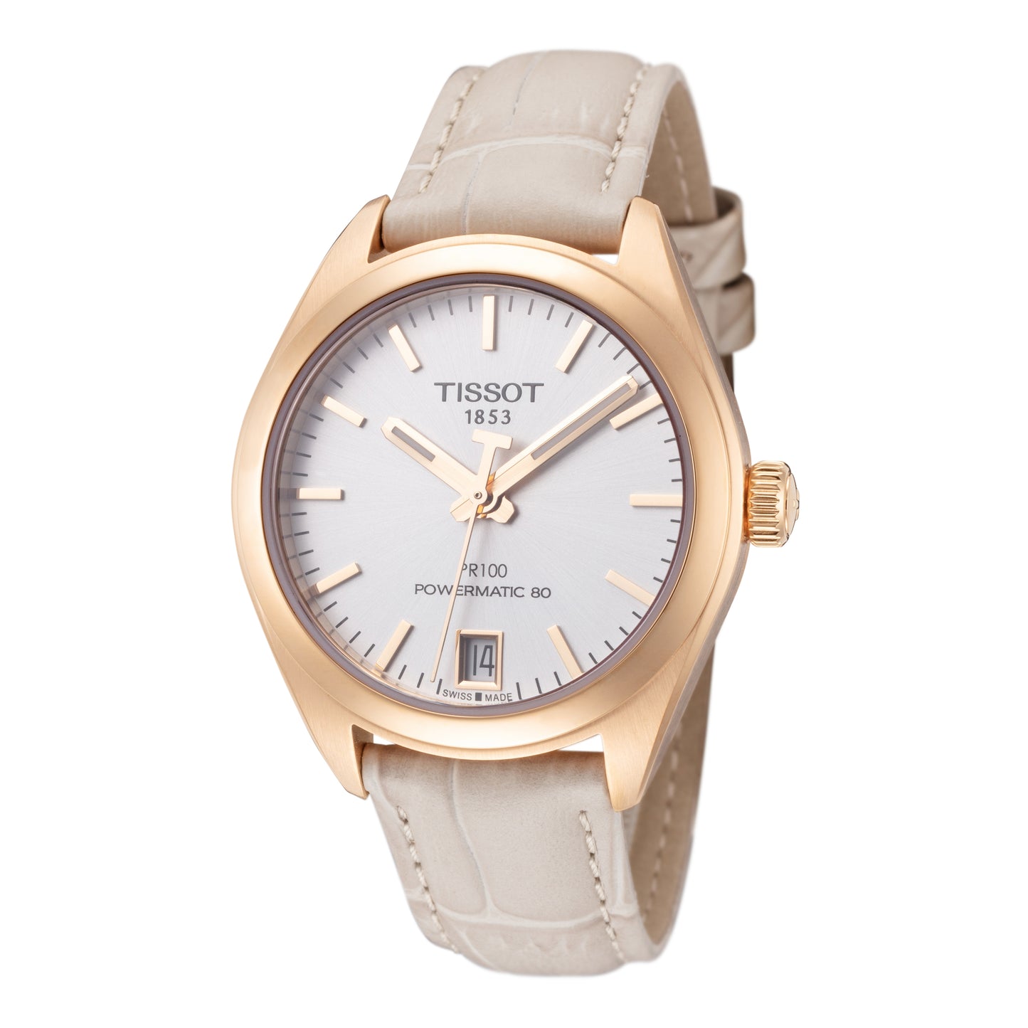 title:Tissot Women's T1012073603100 T-Classic 33mm Automatic Watch;color:Silver Dial Cream Band