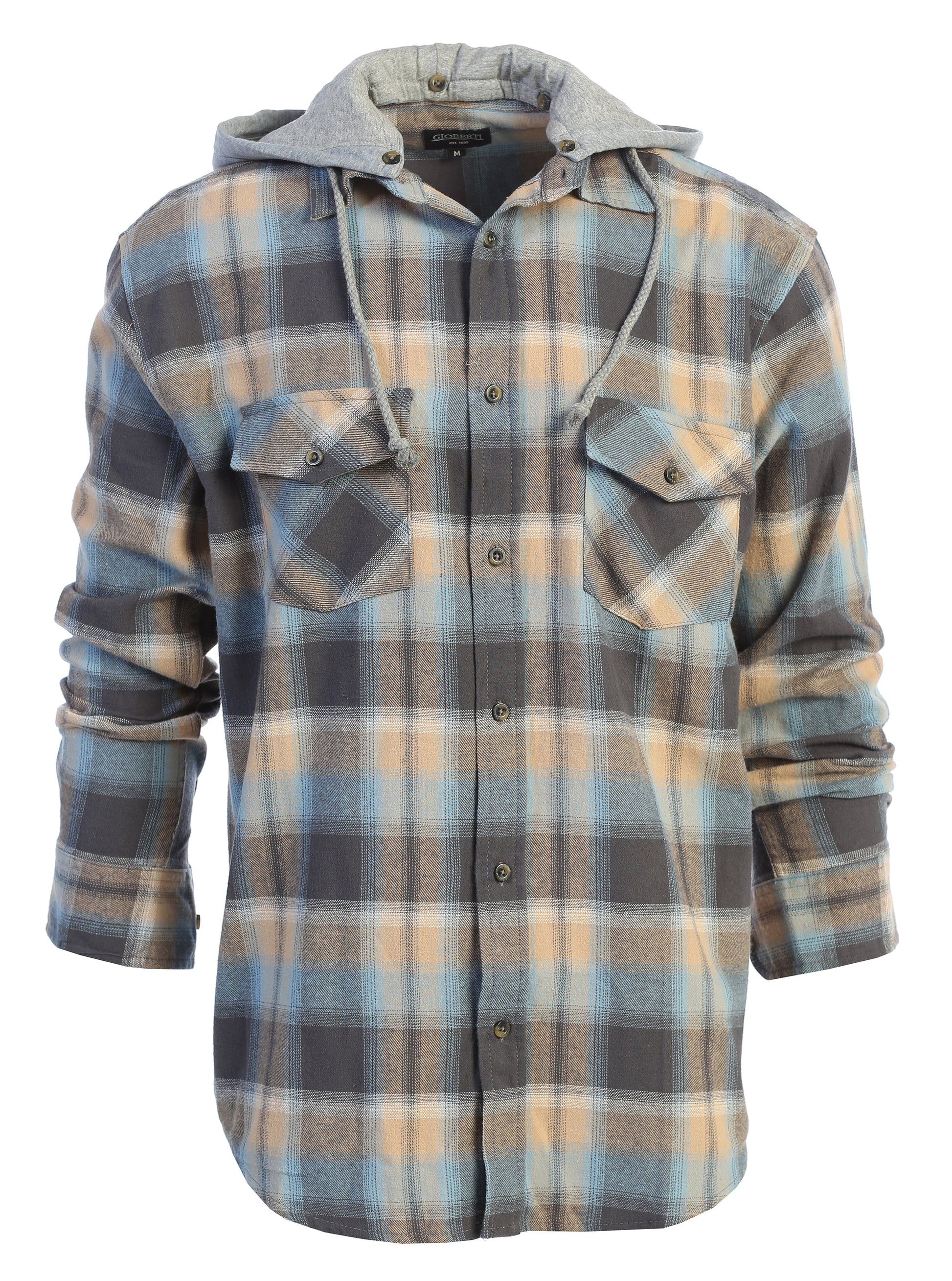 title:Gioberti Men's Blue / Gold Removable Hoodie Plaid Checkered Flannel Button Down Shirt;color:Blue / Gold