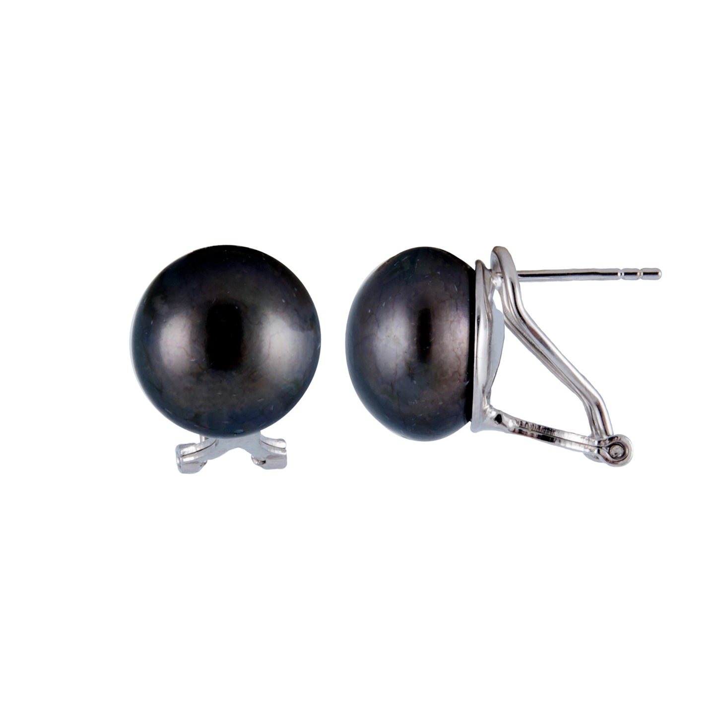 title:Splendid Pearls Black Pearl Omega Clip Stud Earrings;color:Black