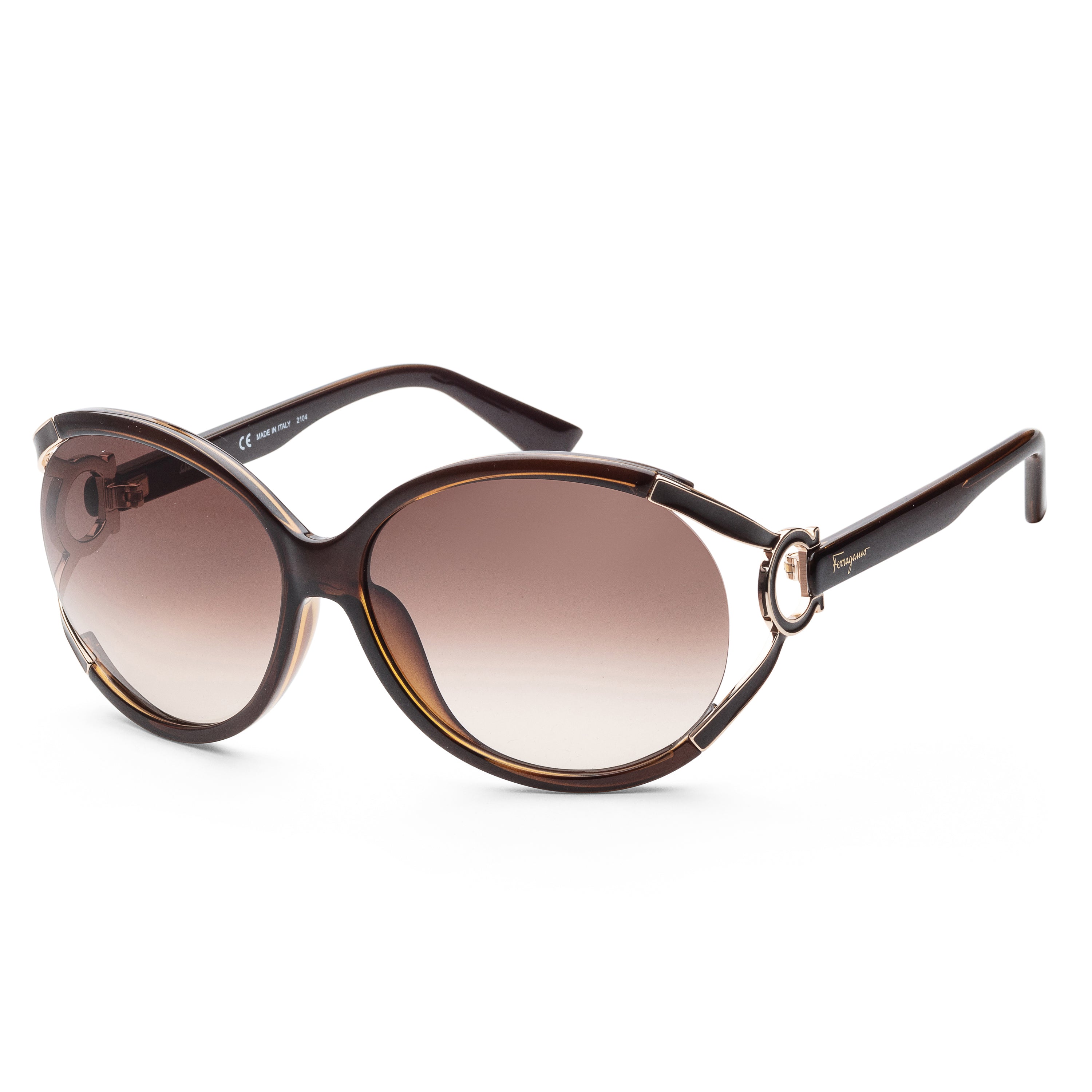 Ferragamo dark discount brown round sunglasses