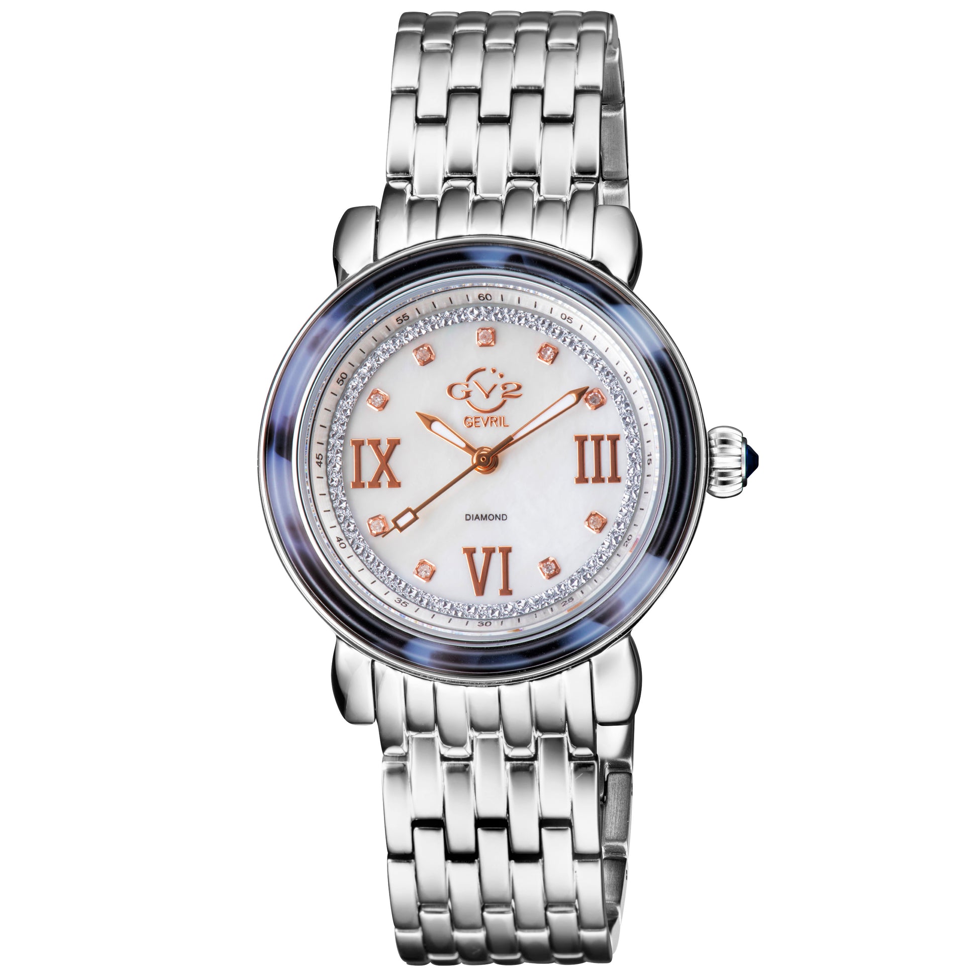 title:GV2 by Gevril Women's Marsala Tortoise 36mm Quartz Watch 9850B;color:White Mother-of-Pearl