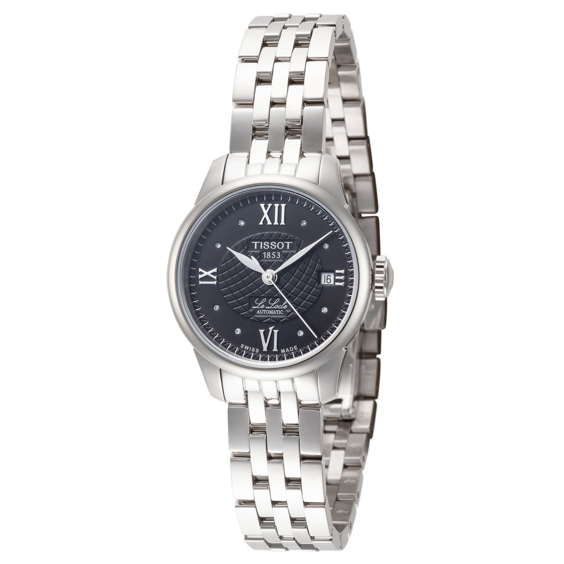 title:Tissot Women's T41118356 Le Locle 25.3mm Automatic Watch;color:Black Dial Silver Band