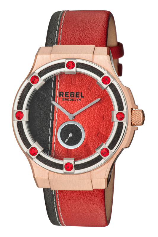 title:Rebel Women's Flatbush 44mm Quartz Watch RB119-5181;color:Black and Burgundy