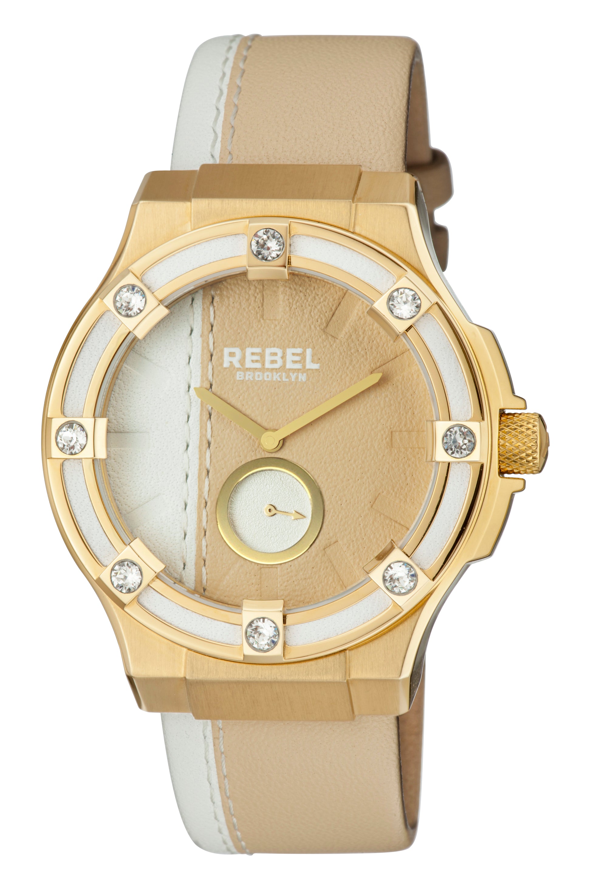 title:Rebel Women's Flatbush 44mm Quartz Watch RB119-9101;color:White and Gold