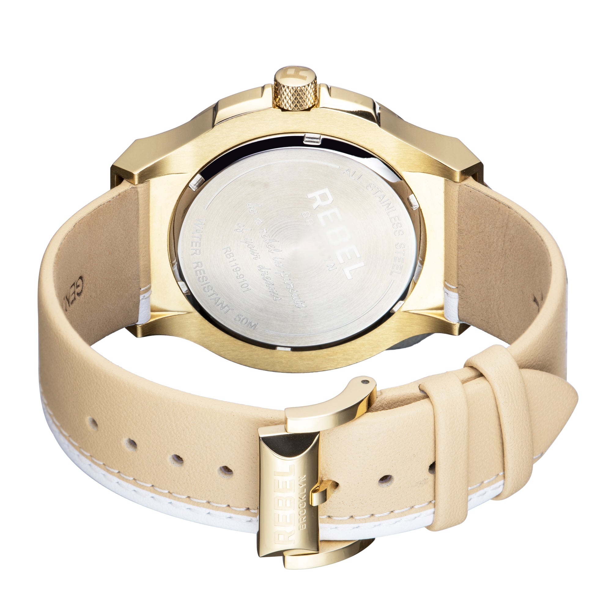 title:Rebel Women's Flatbush 44mm Quartz Watch RB119-9101;color:White and Gold