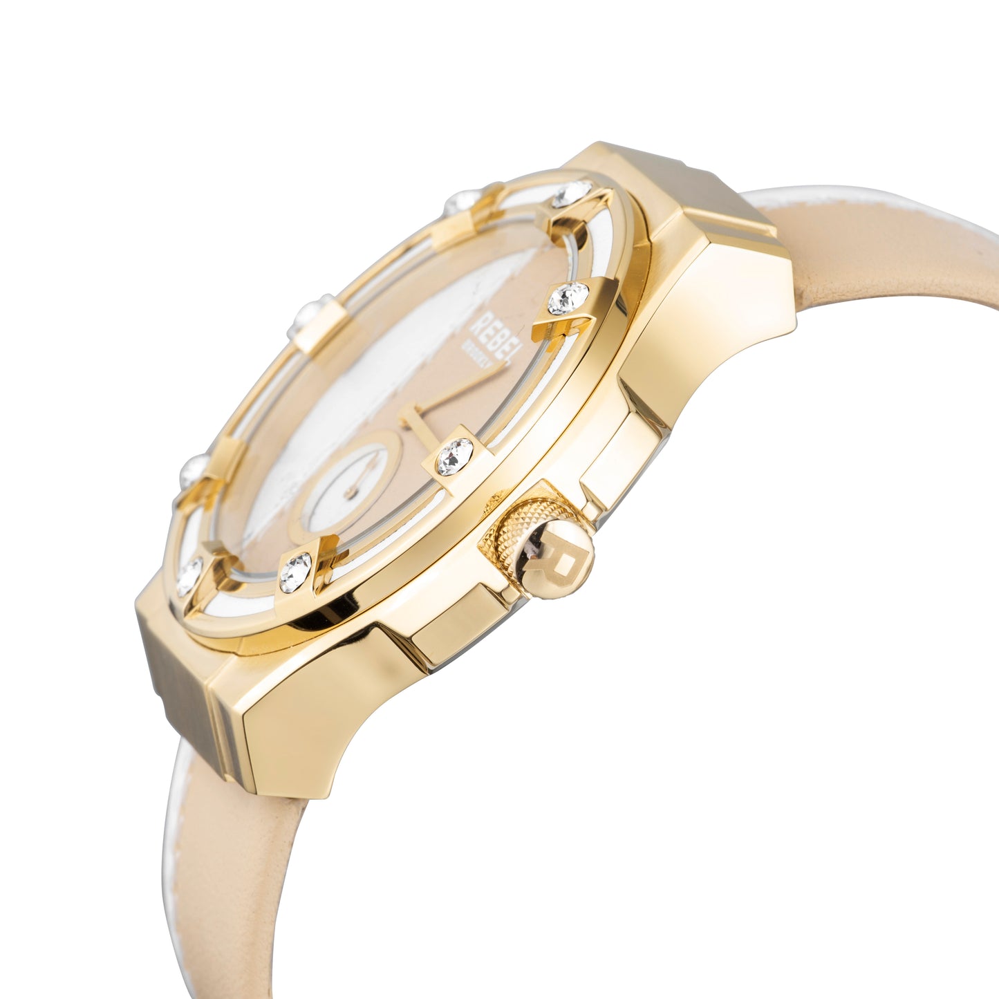 title:Rebel Women's Flatbush 44mm Quartz Watch RB119-9101;color:White and Gold