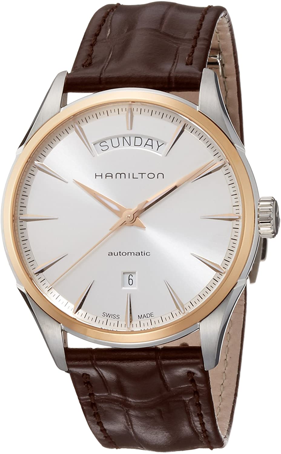 title:Hamilton Men's H42525551 Jazzmaster 42mm Silver Dial Leather Watch;color:Brown