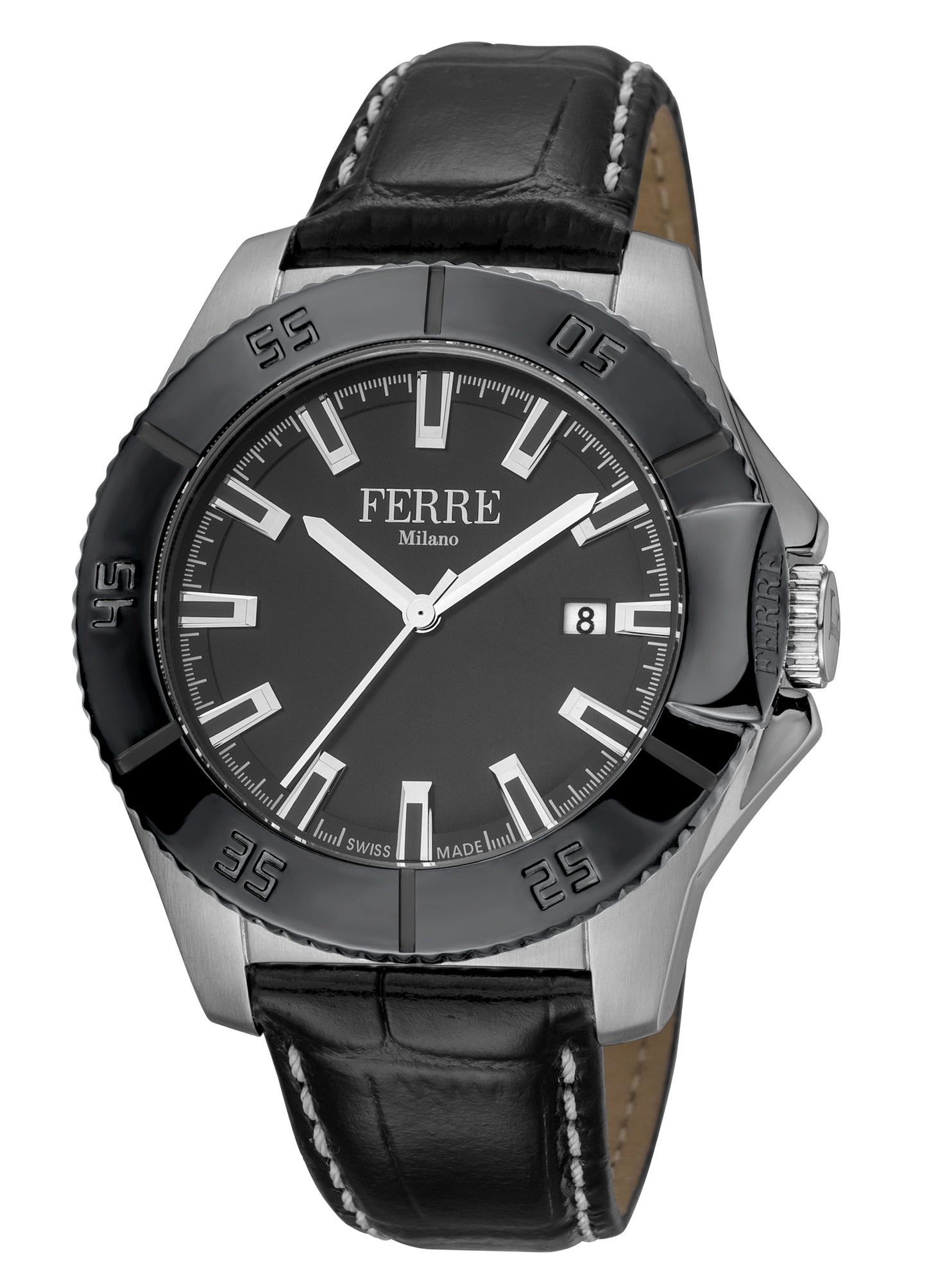 title:Ferre Milano Men's Uomo Carlo 45mm Quartz Watch FM1G085L0041;color:Black