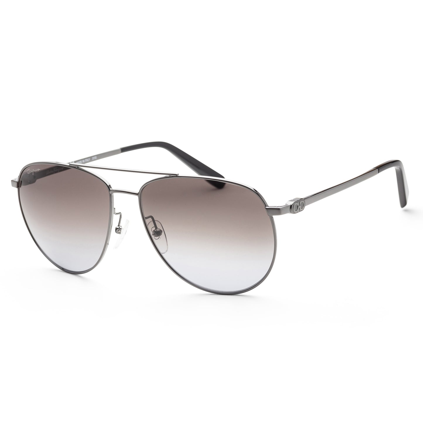 title:Ferragamo Men's 60mm Shiny Ruthenium Sunglasses SF157S-069;color:Shiny Ruthenium frame, Grey Gradient lens