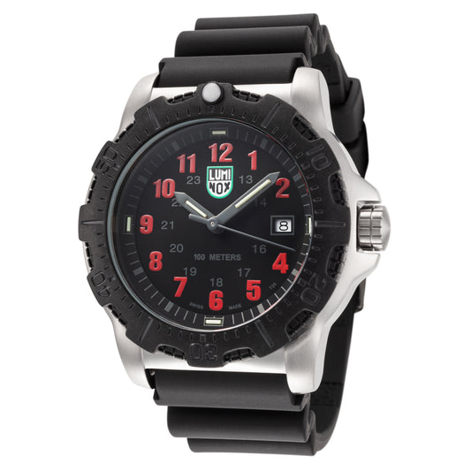 title:Luminox Men's Manta Ray Steel X2.2145 Grey/Red Dial Polyurethane Watch;color:Black