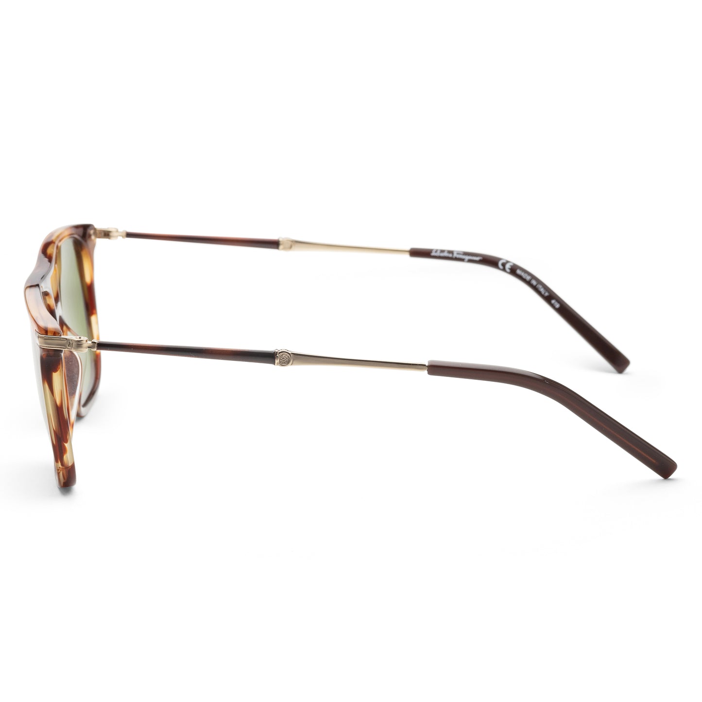 title:Ferragamo Men's 57mm Striped Brown Sunglasses SF966S-216;color:Striped Brown frame, Green lens