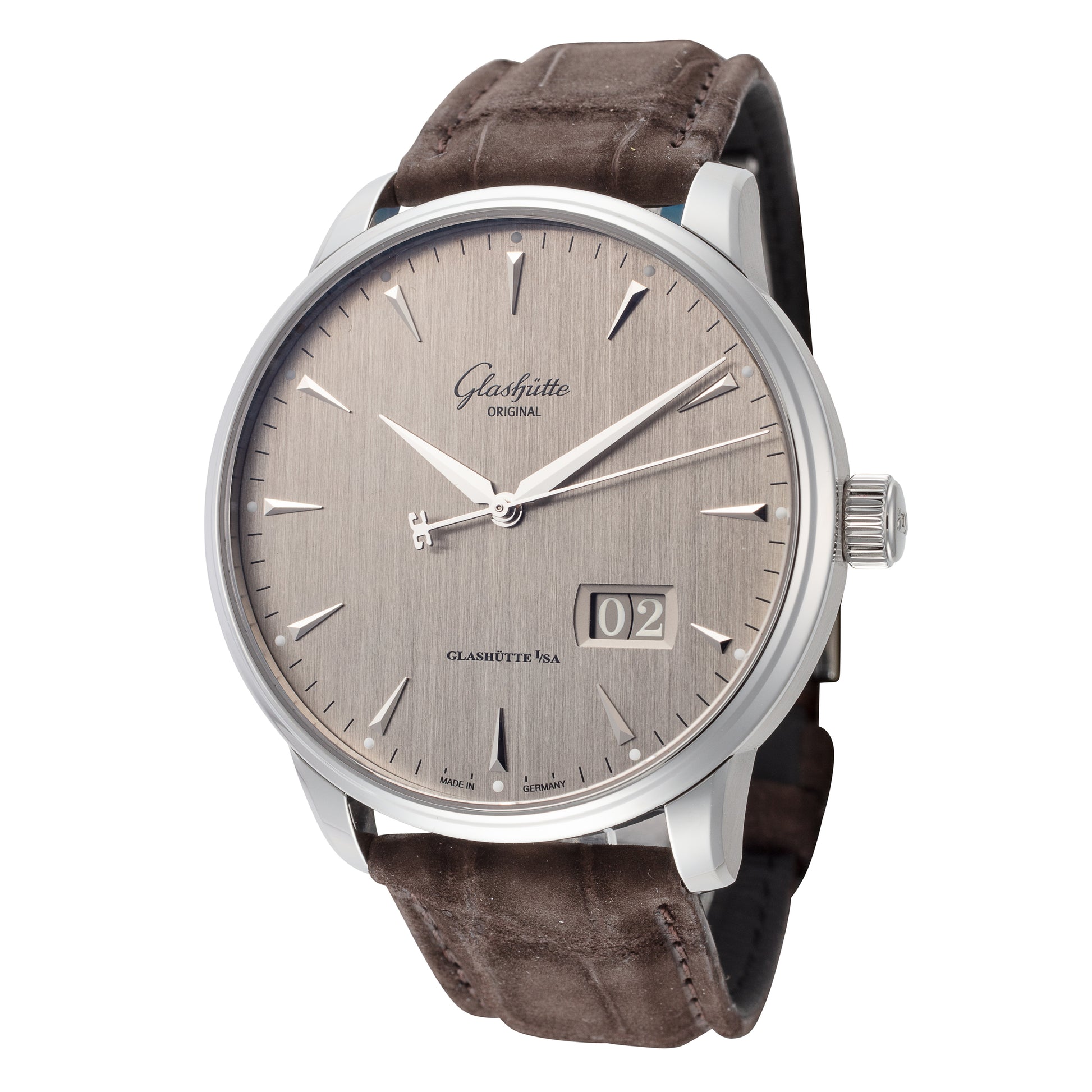 title:Glashutte Mens 1-36-03-03-02-31 Senator Excellence Panorama 42mm Automatic Watch;color:Silver Dial Brown Band