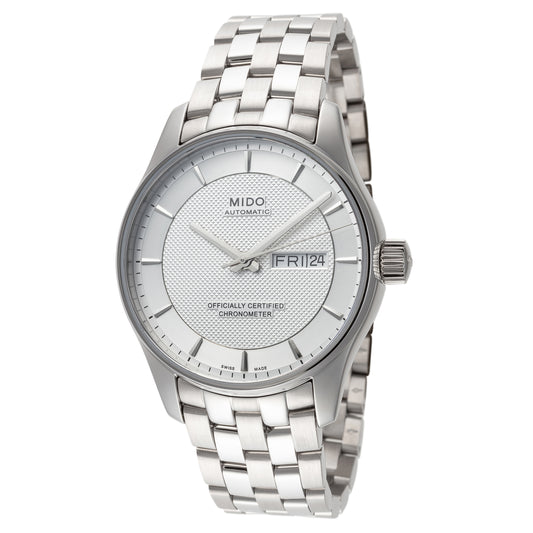 title:Mido Men's M0014311103192 Belluna Clou De Paris 40mm Automatic Watch;color:Silver Dial Silver Band