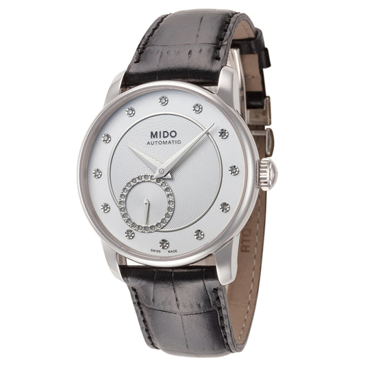 title:Mido Women's M0072281603600 Baroncelli II 35mm Automatic Watch;color:Silver Dial Black Band