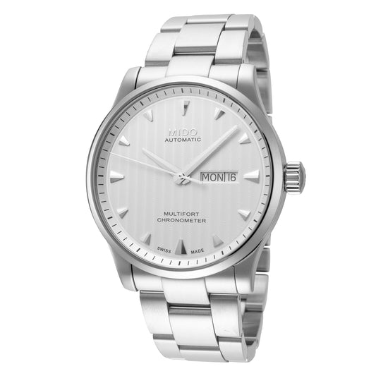 title:Mido Men's M0054311103100 Multifort 42mm Automatic Watch;color:Silver Dial Silver Band