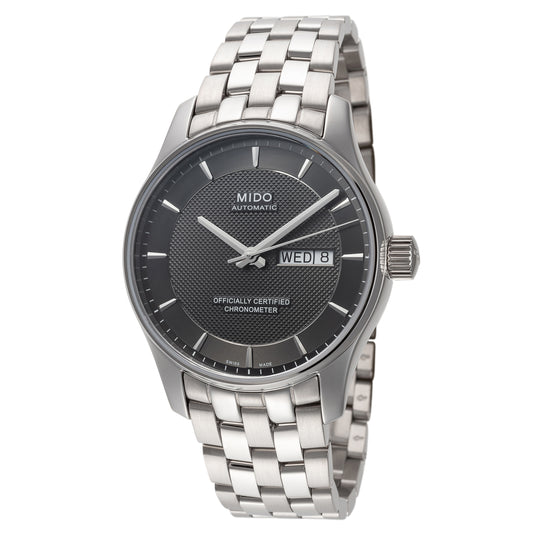 title:Mido Men's M0014311106192 Belluna Clou De Paris 40mm Automatic Watch;color:Anthracite Dial Silver Band