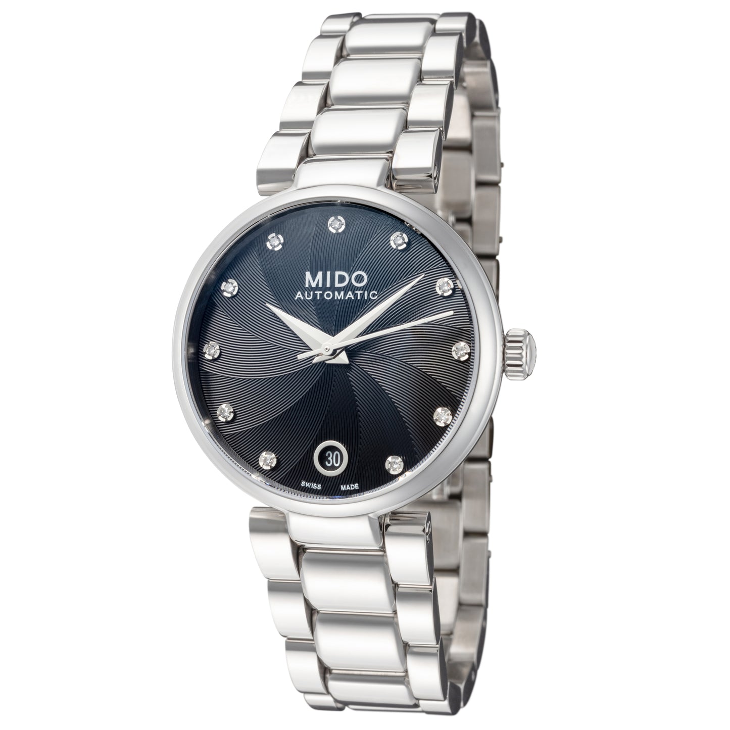 title:Mido Women's M0222071105610 Baroncelli 33mm Automatic Watch;color:Black Dial Silver Band