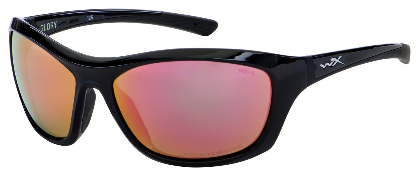 title:Wiley X Women's ACGLR10 Fashion 66mm Gloss Black Sunglasses;color:Gloss Black frame, Captivate Polarized Rose Gold Mirror Z87 lens