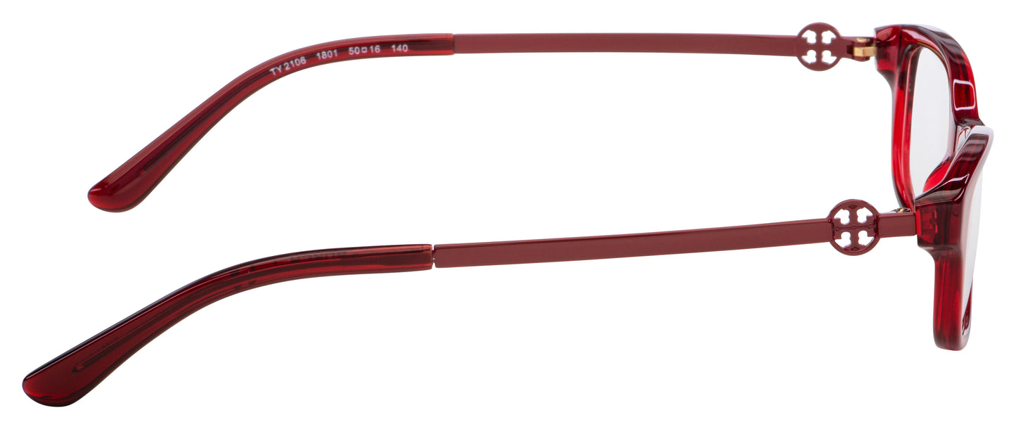 title:Tory Burch Women's 50mm Transparent Red Opticals TY2106-1801-50;color:Transparent Red frame, Demo Lens