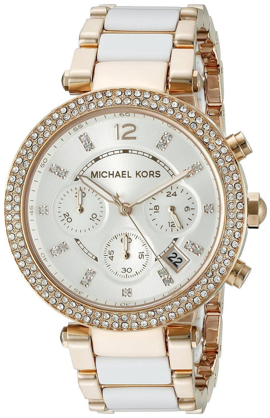 title:Michael Kors Women's Parker 38mm Quartz Watch MK5774;color:White and Rose Gold