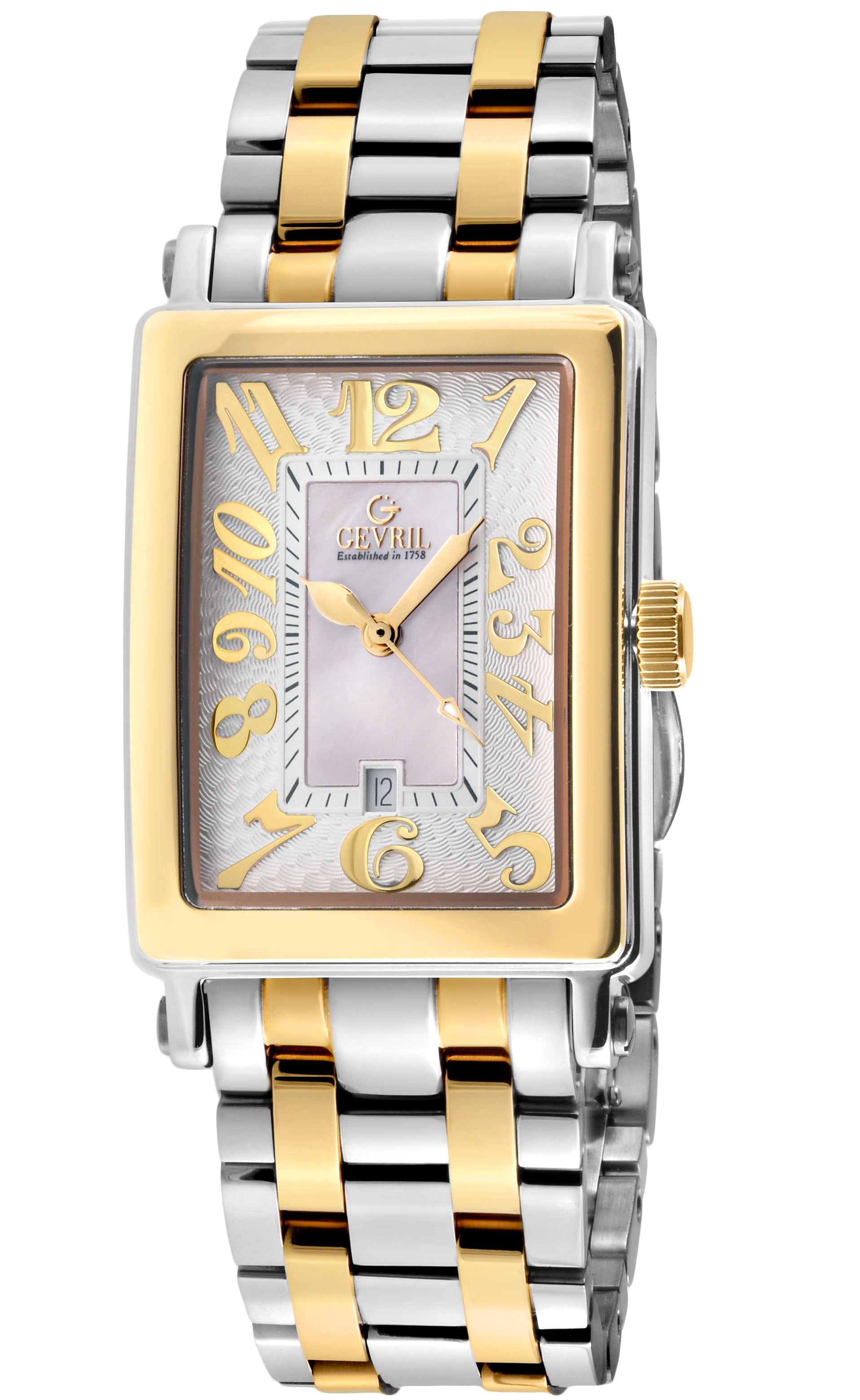 title:Gevril Men's Avenue of Americas Mini 33mm Quartz Watch 7544YB;color:White Mother-of-Pearl