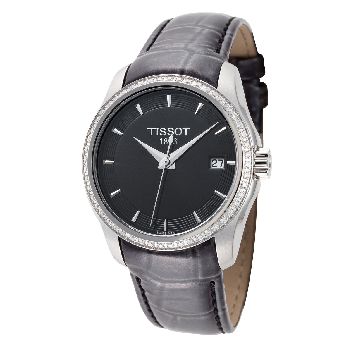 Tissot Women's Couturier Diamond Bezel 32mm Black Leather Watch Ruumur