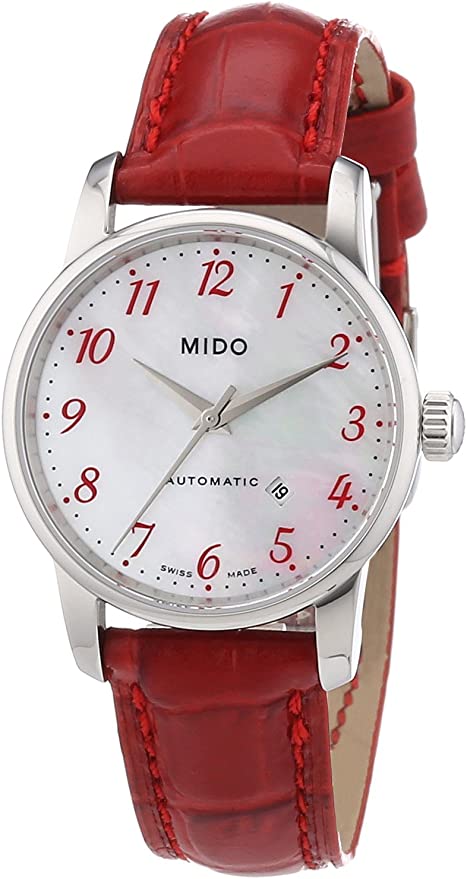 title:Mido Women's M76004397 Baroncelli 29mm Automatic Watch;color:Mother-of-Pearl Dial Red Band