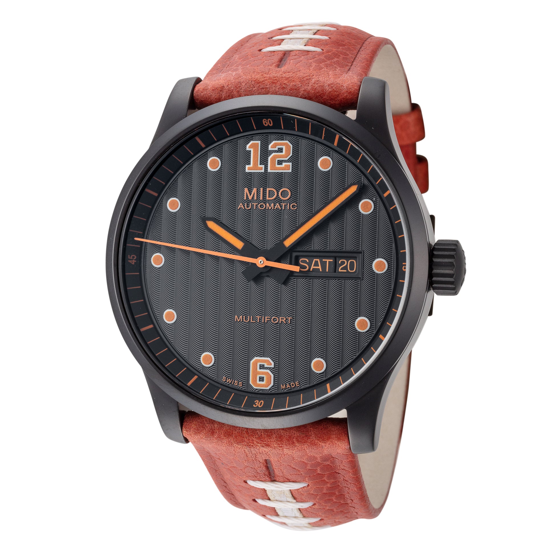 title:Mido Men's M0054303605080 Multifort 42mm Automatic Watch;color:Black Dial Orange Band