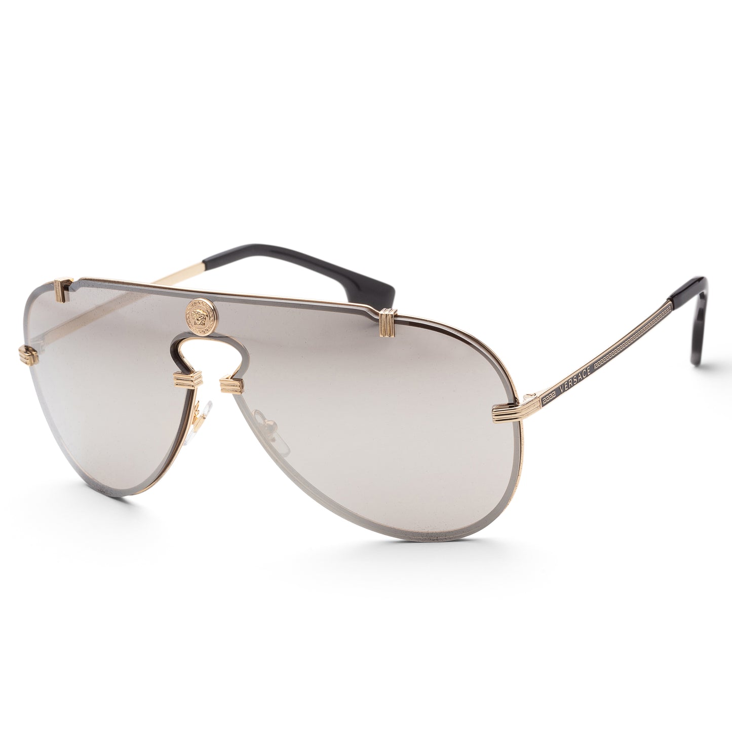 title:Versace Men's 43mm Gold Sunglasses VE2243-10026G;color:Gold frame, Light Grey Mirror Silver lens