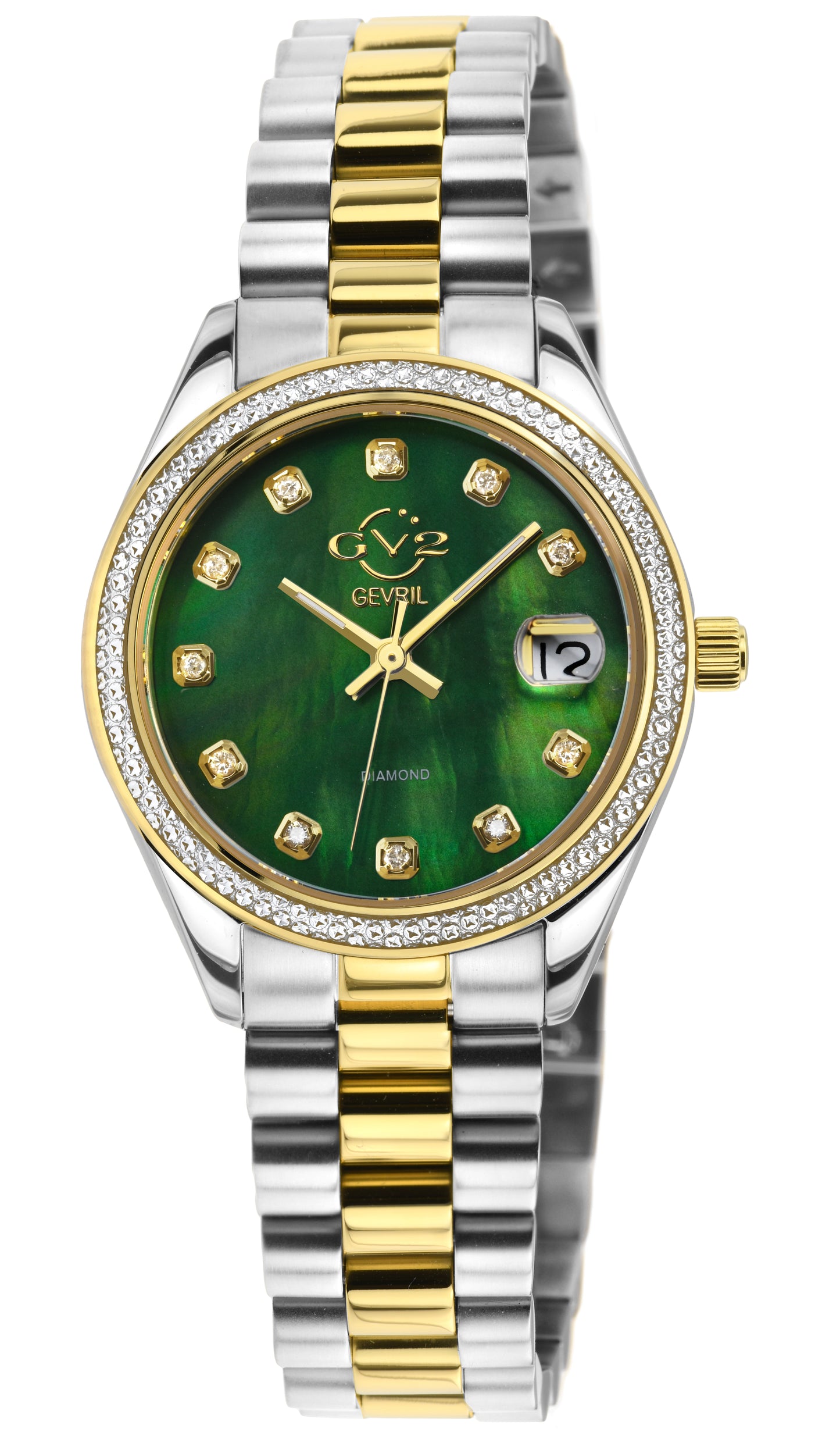 title:GV2 by Gevril Women's Turin 32mm Quartz Watch 12428B;color:Green Mother-of-Pearl