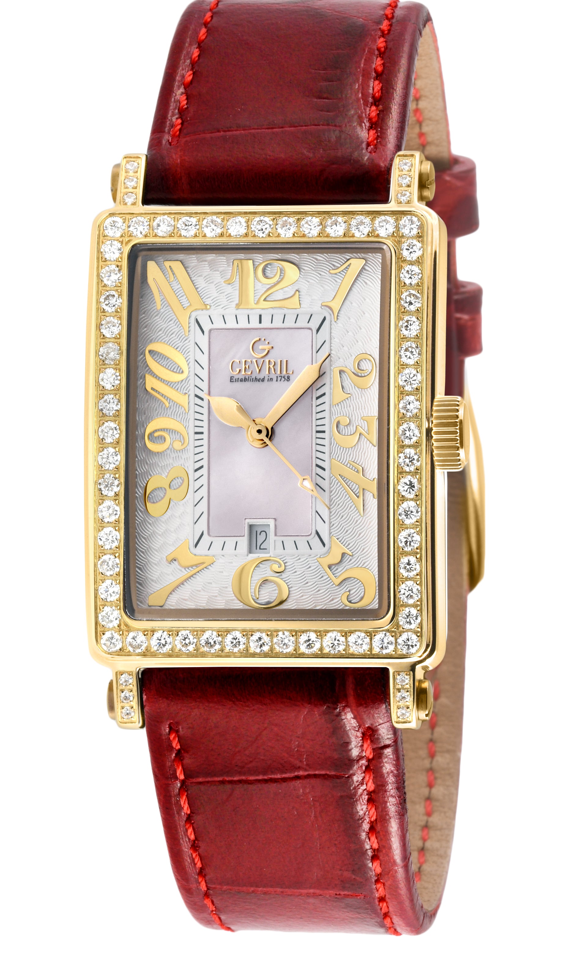 title:Gevril Women's Avenue of Americas Mini Diamond 32mm Quartz Watch 7449YL;color:White Mother-of-Pearl