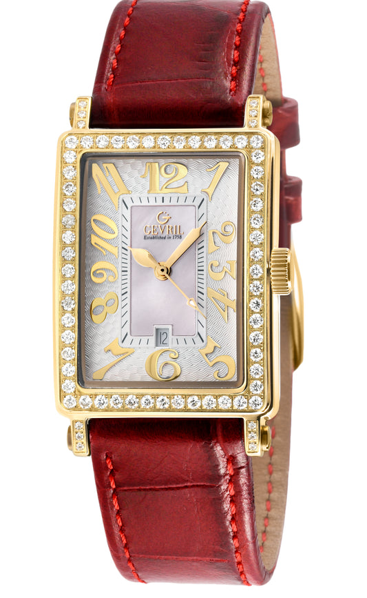 title:Gevril Women's Avenue of Americas Mini Diamond 32mm Quartz Watch 7449YL;color:White Mother-of-Pearl