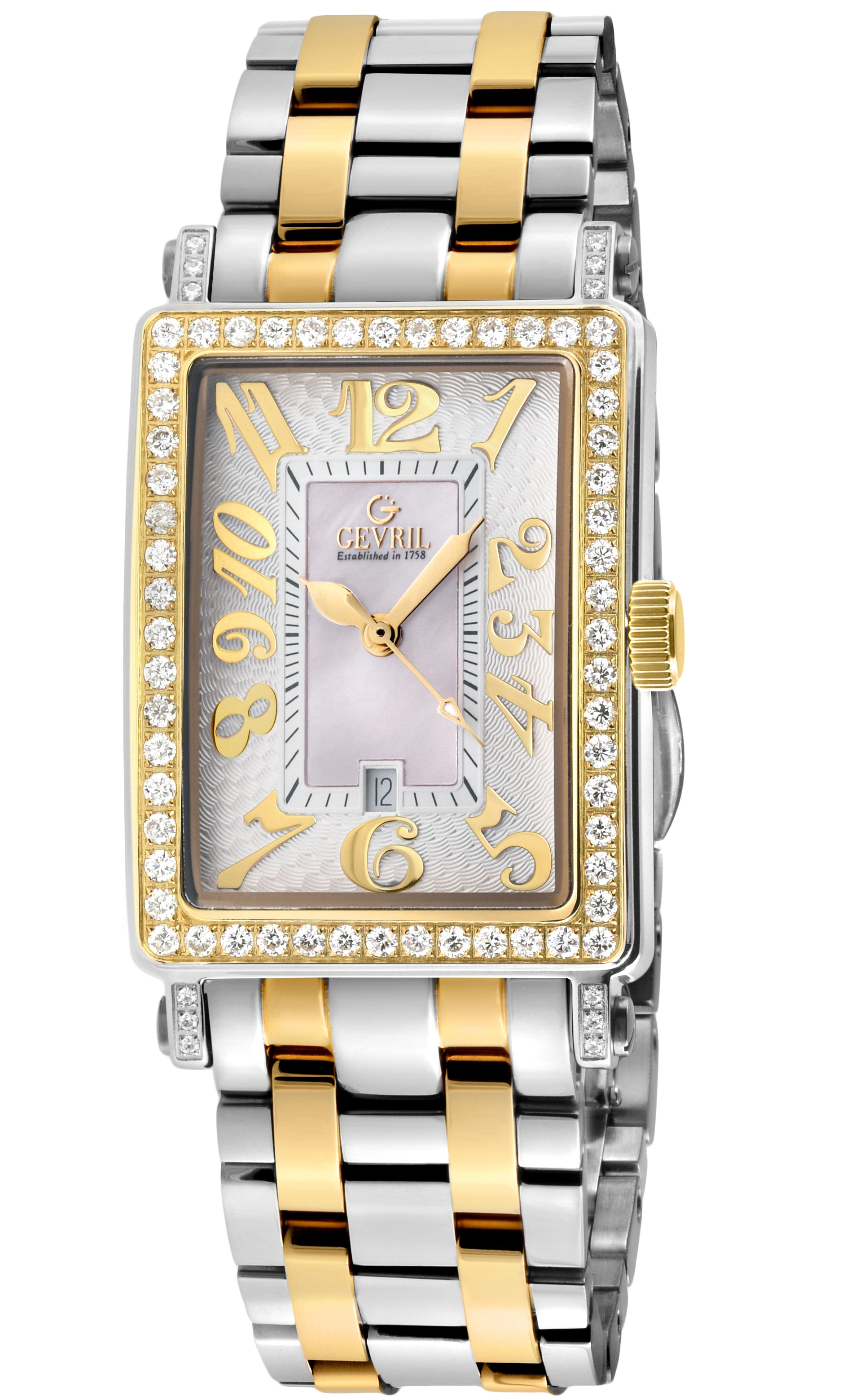 title:Gevril Women's Avenue of Americas Mini Diamond 32mm Quartz Watch 7544YLB;color:White Mother-of-Pearl