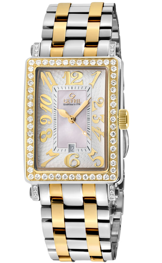 title:Gevril Women's Avenue of Americas Mini Diamond 32mm Quartz Watch 7544YLB;color:White Mother-of-Pearl