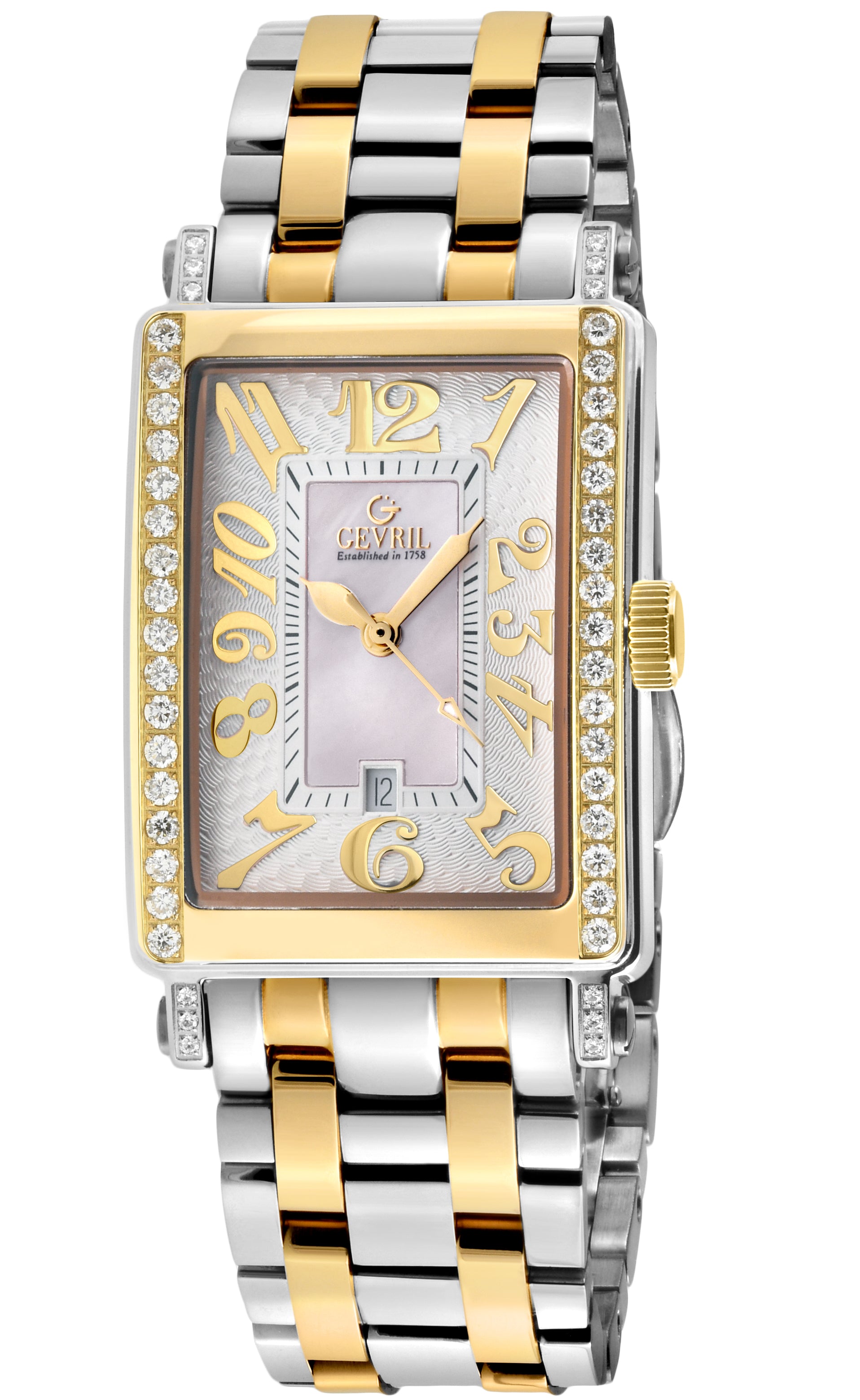 title:Gevril Women's Avenue of Americas Mini Diamond 32mm Quartz Watch 7544YEB;color:White Mother-of-Pearl