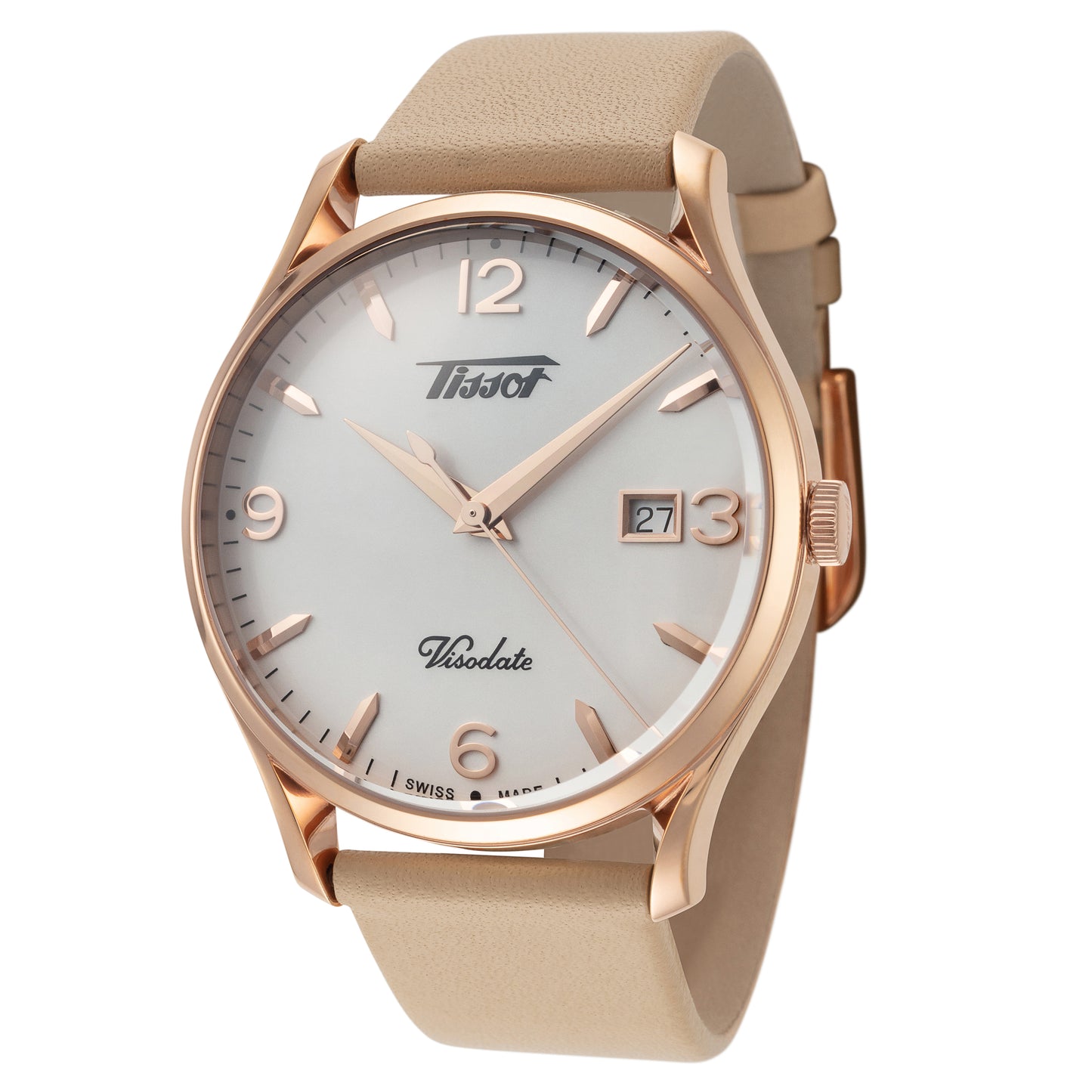 title:Tissot Men's T1184103627701 Heritage 40mm Quartz Watch;color:Opaline Dial Tan Band