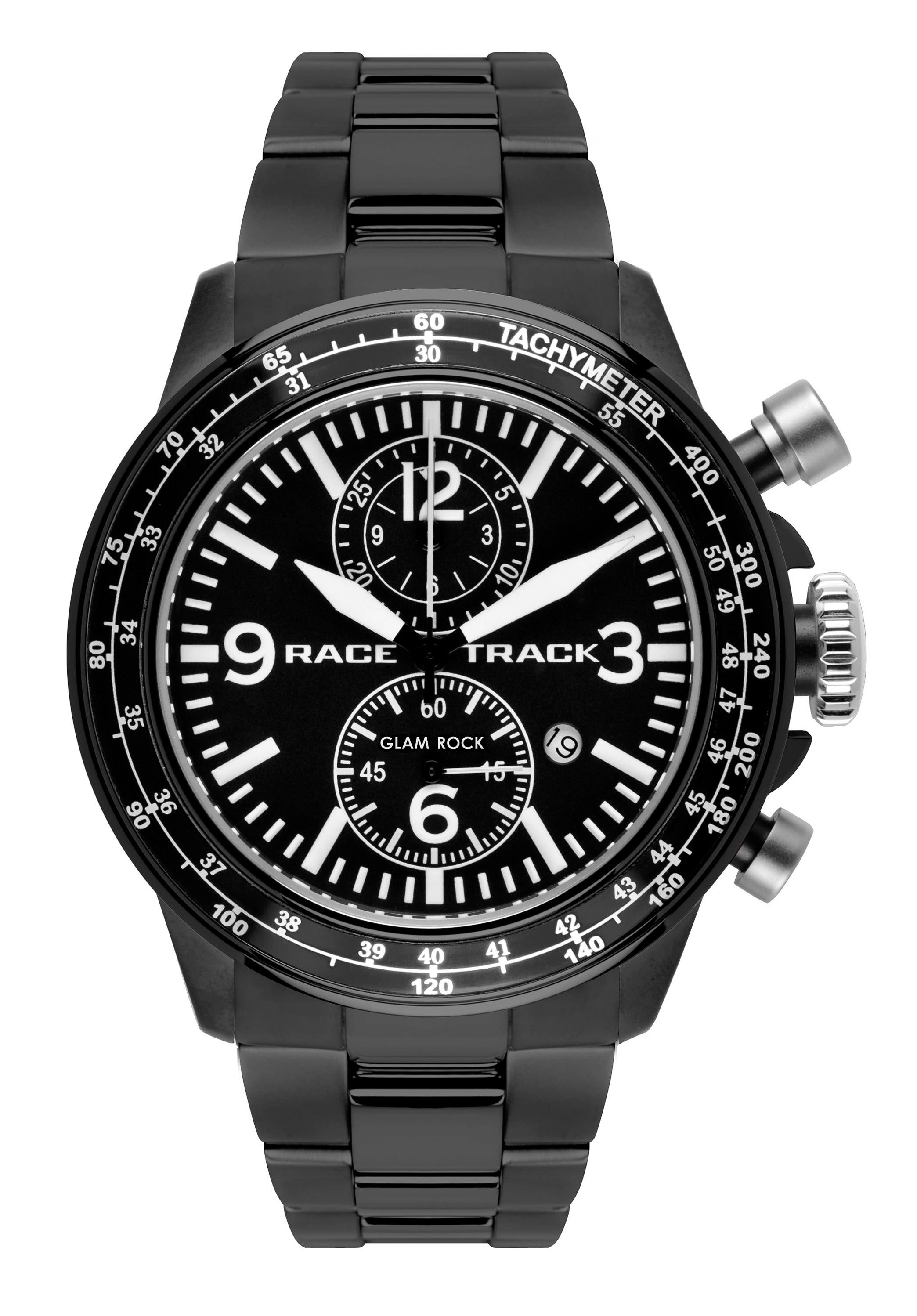 title:Glam Rock Men's GR-110-22 Racetrack Action Tachymeter 46mm Quartz Watch;color:Black