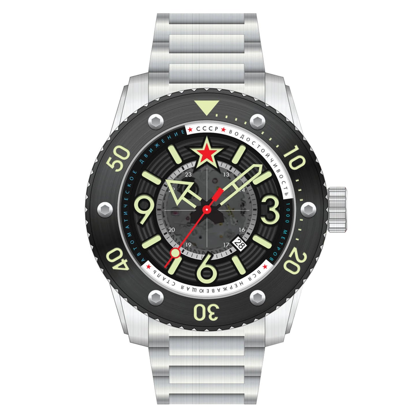 title:CCCP Men's CP-7094-11 Naval Barrakuda 54mm Automatic Watch;color:Black