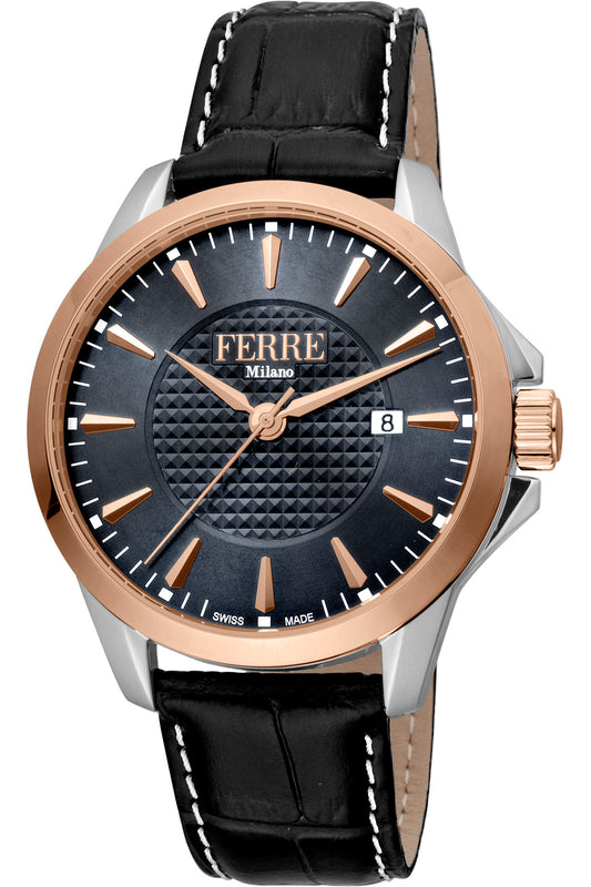 title:Ferre Milano Men's FM1G157L0031 Fashion 42mm Quartz Watch;color:Grey Dial Black Band