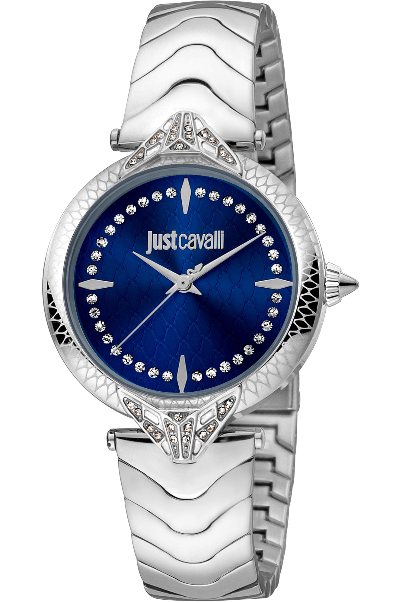 title:Just Cavalli Women's JC1L238M0055 Animalier Luce 32mm Quartz Watch;color:Blue Dial Silver Band