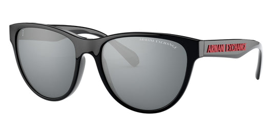 title:Armani Exchange Women's 56mm Black Sunglasses AX4095SF-81586G;color:Black frame, Light Grey Mirror Black lens