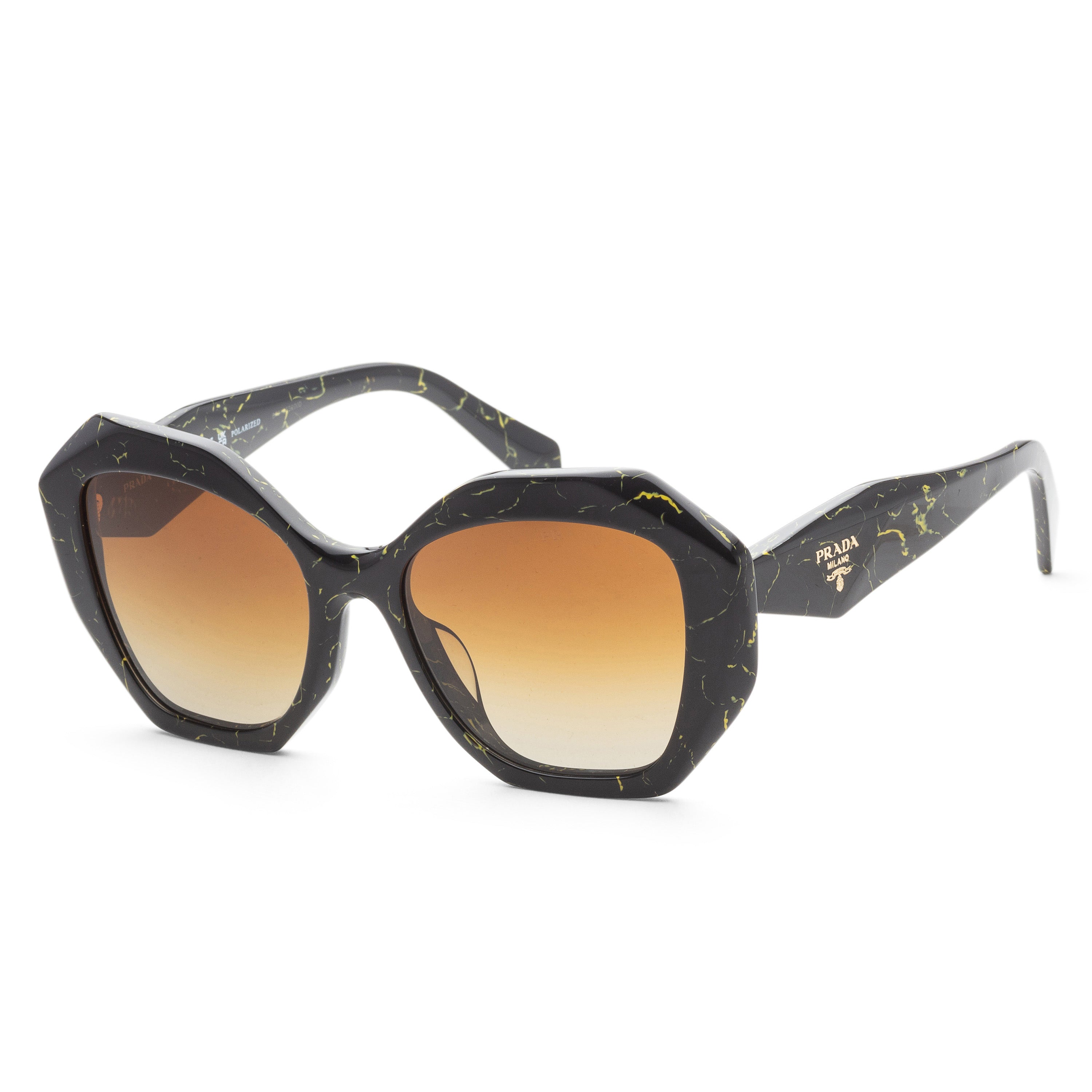 title:Prada Women's PR-16WSF-19D6E1 Fashion 53mm Black/Yellow Marble Sunglasses;color:Polar Brown Gradient Lens, Black/Yellow Marble Frame