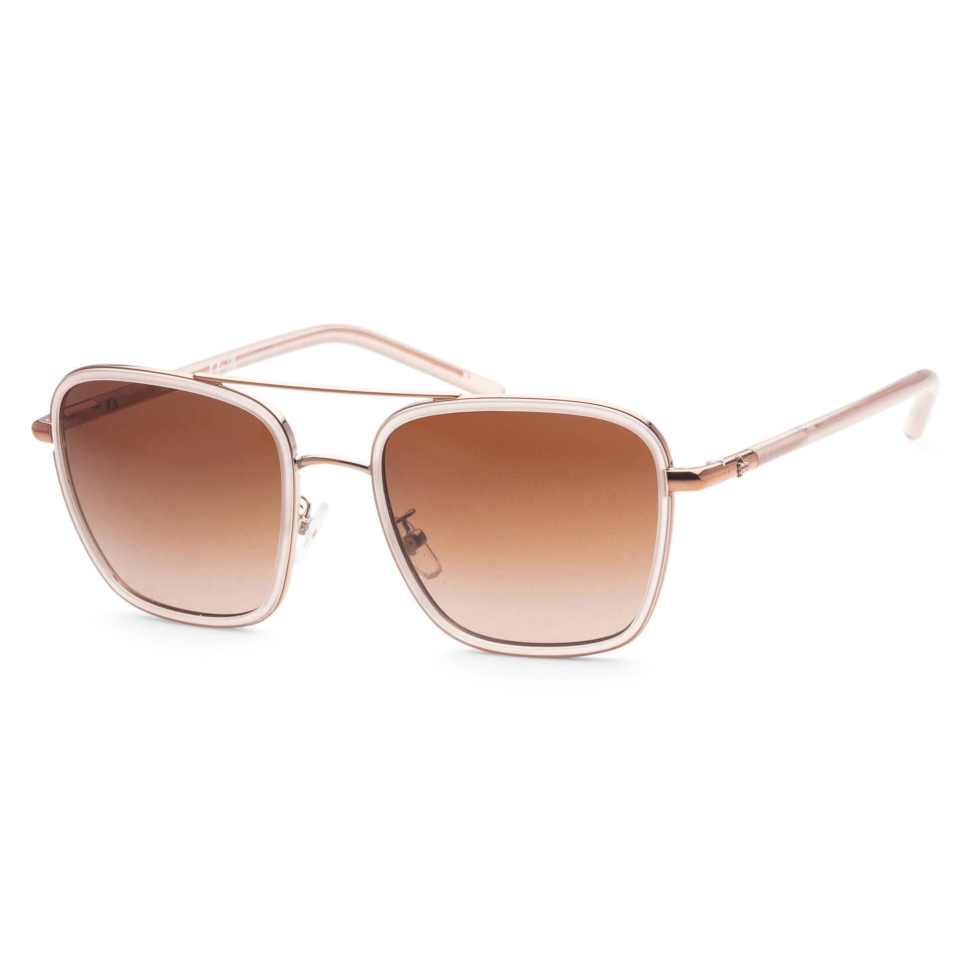 title:Tory Burch Women's 55mm Shiny Rose Gold/Milky Pink Sunglasses TY6090-332313;color:Shiny Rose Gold/Milky Pink frame, Brown Gradient lens