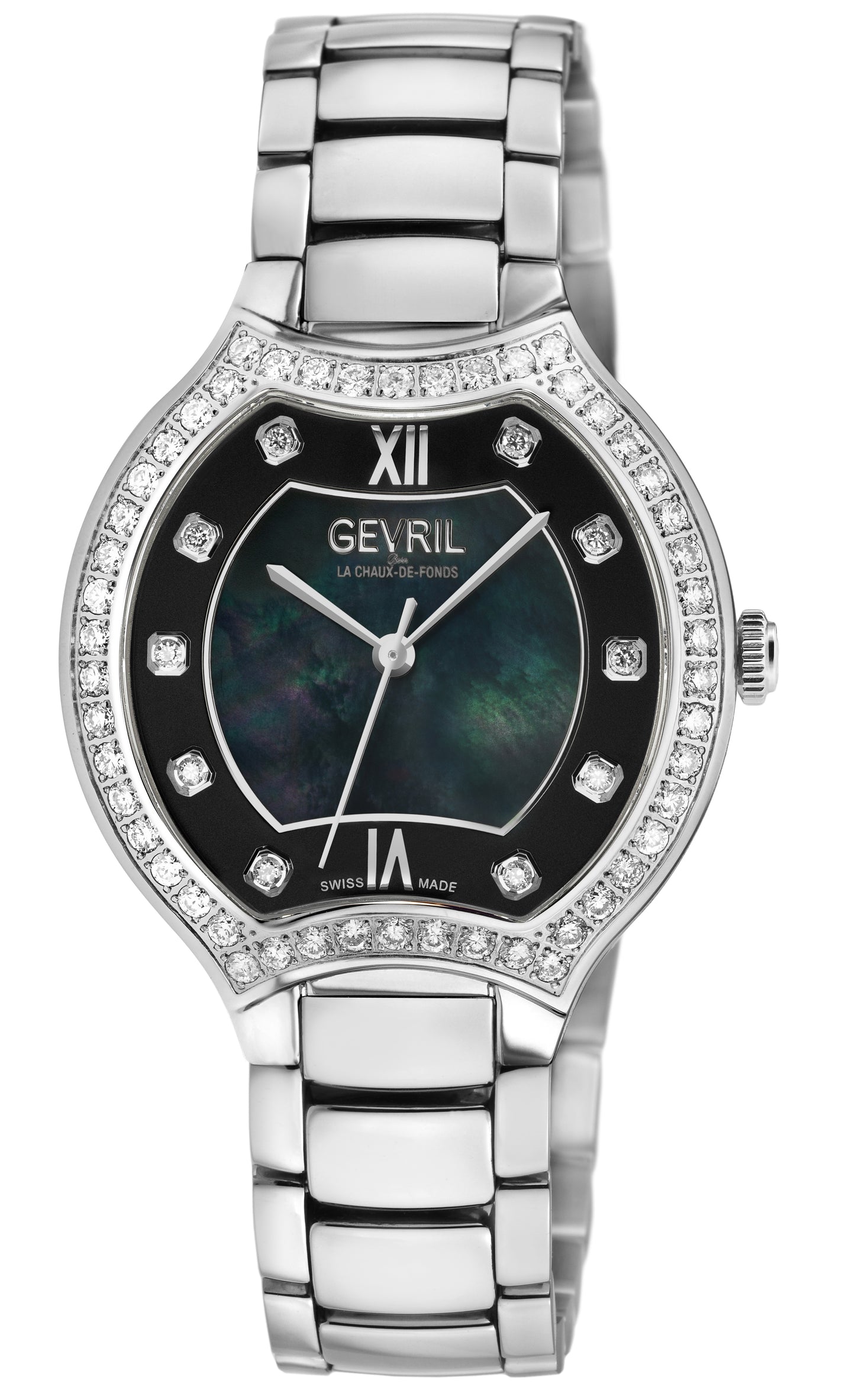 title:Gevril Women's Lugano 35mm Quartz Watch 11247B;color:Black Mother-of-Pearl