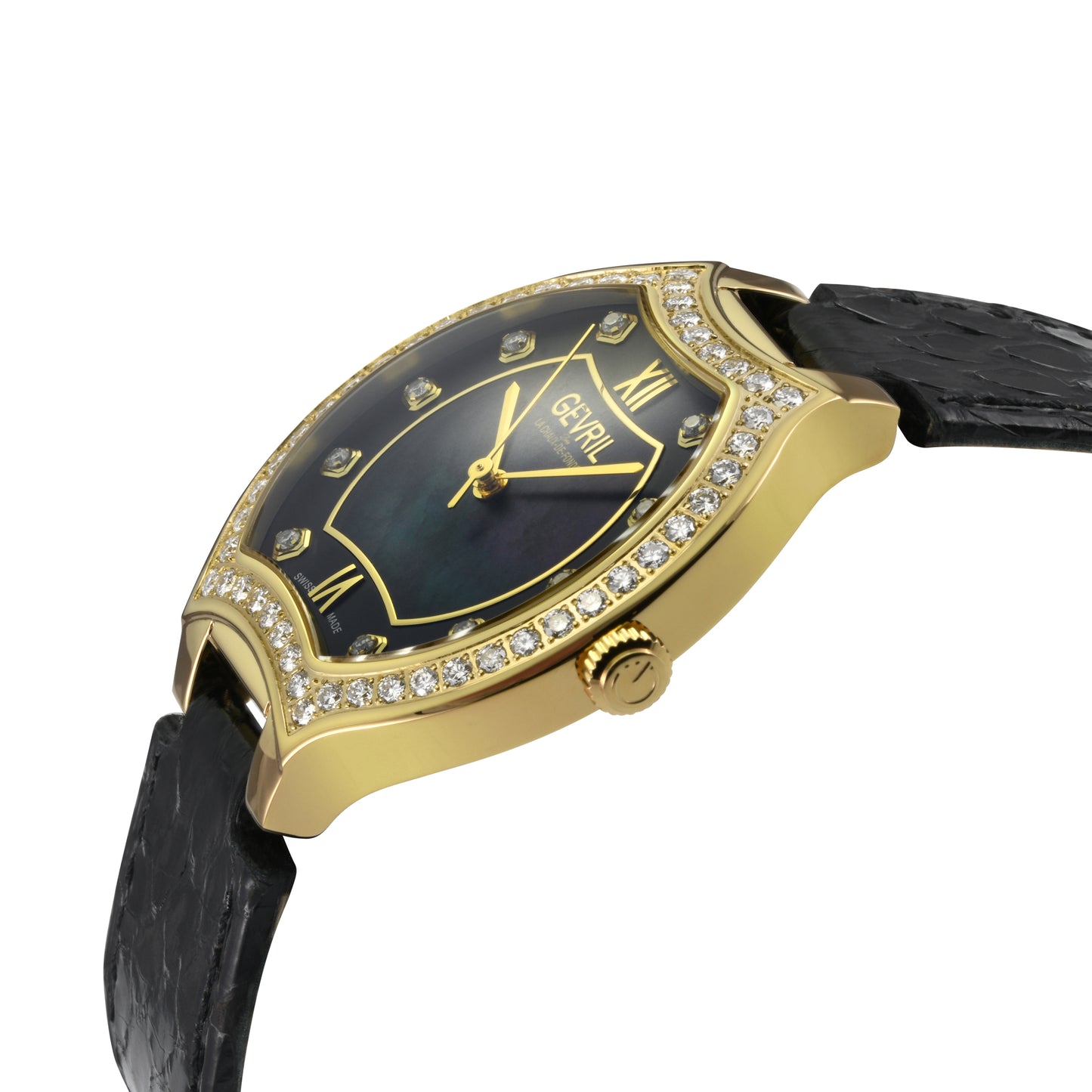 title:Gevril Women's Lugano 35mm Quartz Watch 11227;color:Black Mother-of-Pearl